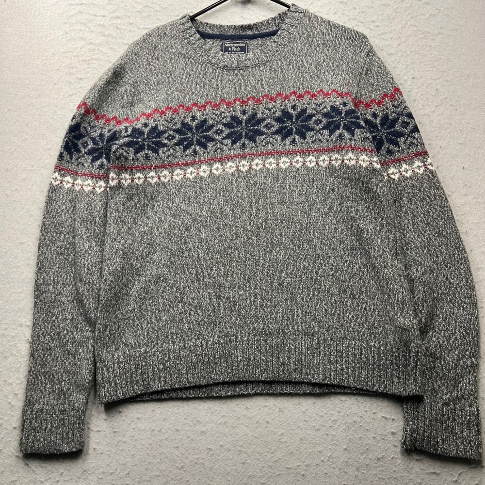 Abercrombie & Fitch Mens Small Grey Fair Isle Merino Wool‎ Blend Sweater 1656